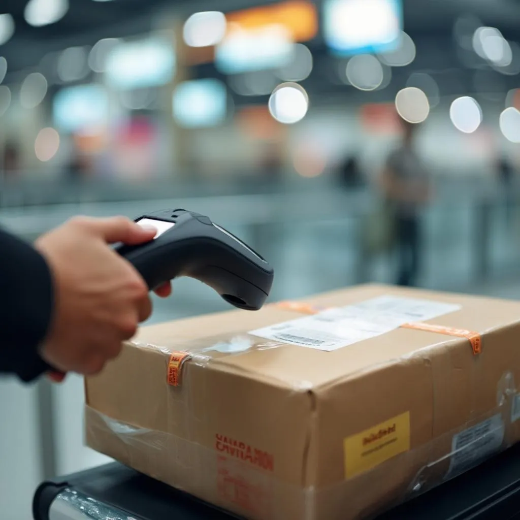 Parcel being scanned