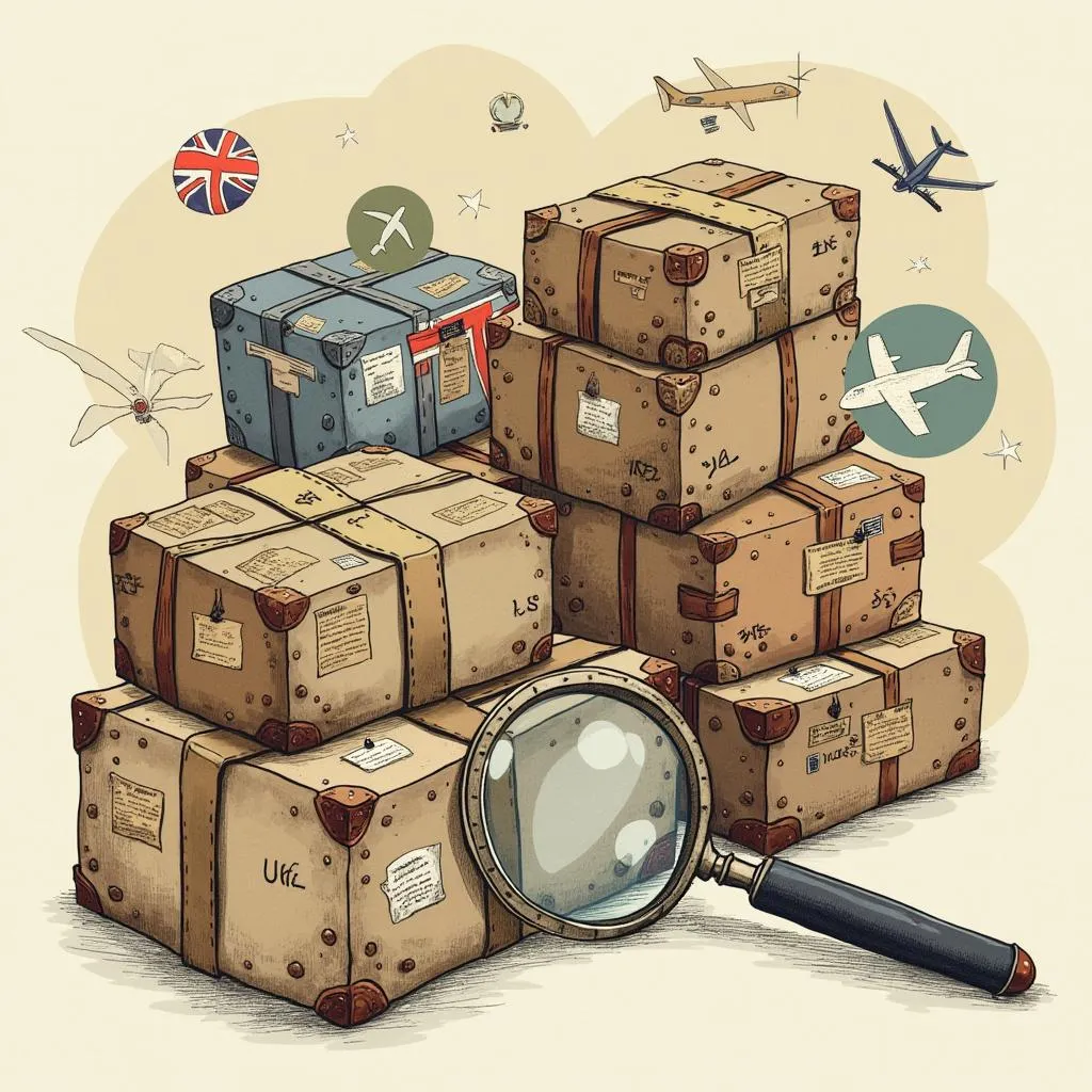 Illustration of parcels and magnifying glass